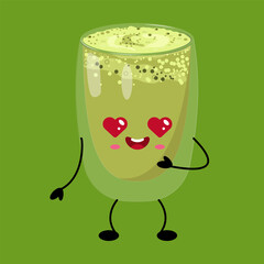 Matcha Kawaii Cup with Surprised Expression