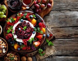Gourmet cheese platter with fruit and jam
