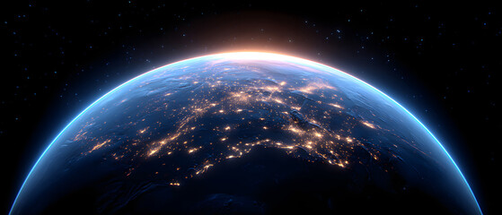 Obraz premium Earth at night from space with illuminated cities
