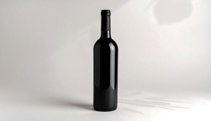 Black wine bottle on a plain background with shadows