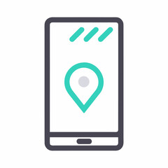 Mobile phone with a location pin on the screen icon graphic design element