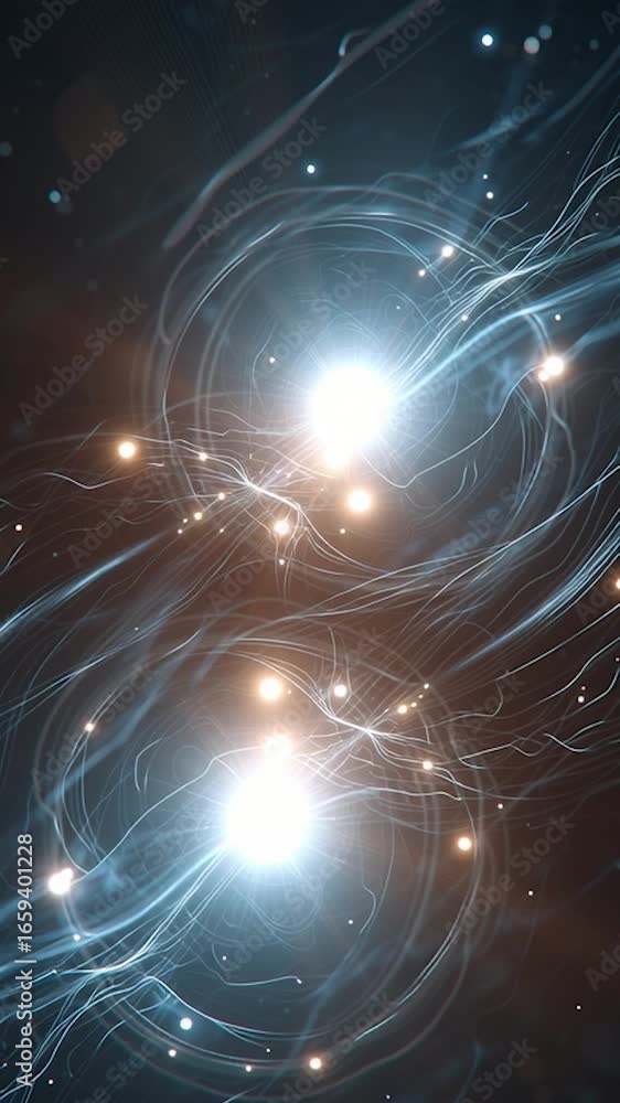 Wall mural vertical video quantum entanglement concept with glowing lines and stars. perfect for science-relate