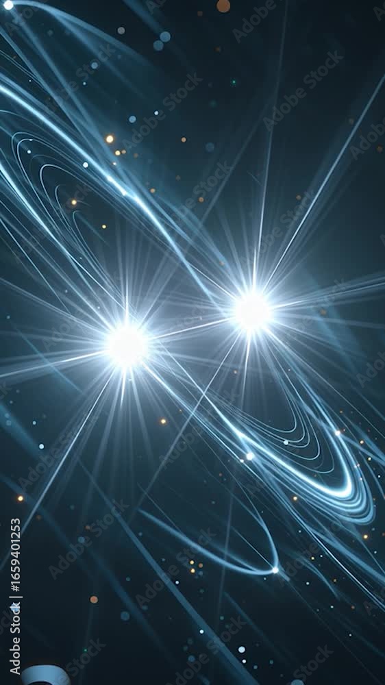 Wall mural vertical video quantum entanglement concept with glowing lines and stars. perfect for science-relate