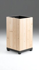 Light wood planter box with dark base and small feet