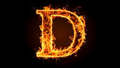 Fiery letter D, blazing inferno, dark background