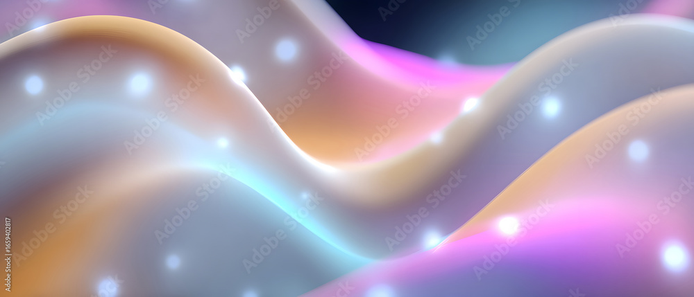 Poster flowing abstract network with glowing nodes and tech background