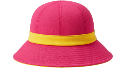 Isolated Pink Bucket Hat with Yellow Band