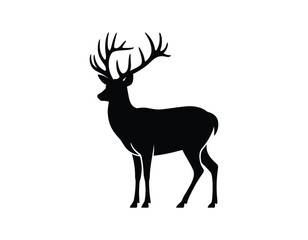 Obraz premium Elegant Deer Silhouette Isolated on White Background Standing Proudly with Antlers Design Element for Wildlife and Nature Projects