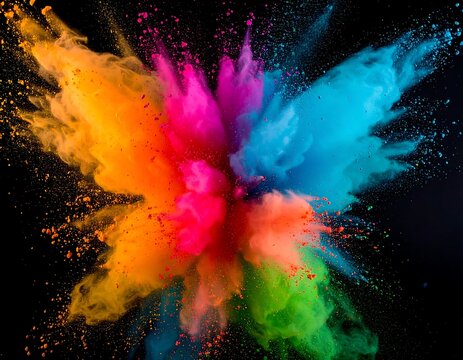 Colorful Powder Explosion, Dark Background - Powered by Adobe
