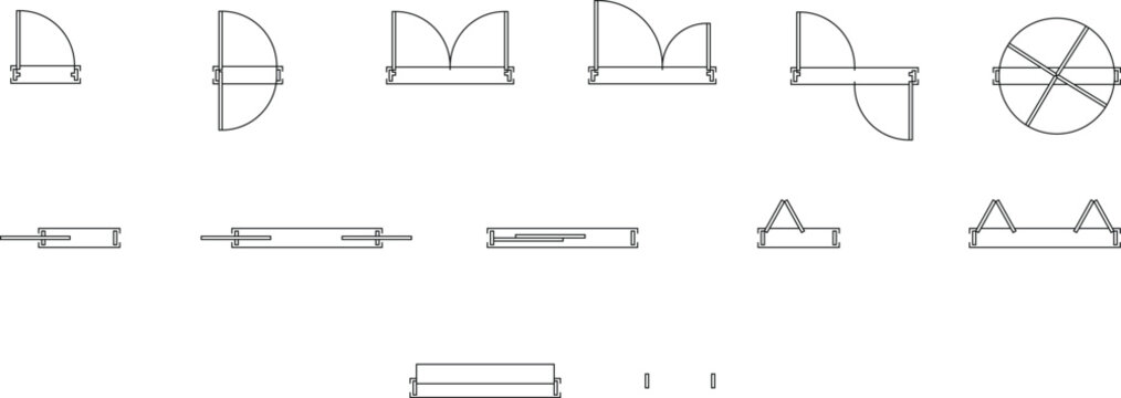 Set of Door icons, Editable Stroke, Architectural Floor Plan Symbols, interior design element, Vector, Blueprint
