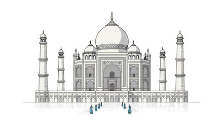 Intricate Ink Drawing: A Minimalist Depiction of the Iconic Taj Mahal in India