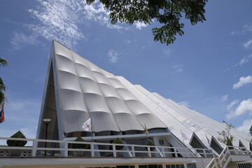 Landscape size picture of the interior of an empty roman catholic church