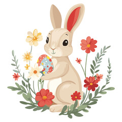 Obraz na płótnie Canvas Cute bunny illustration colorful flowers vector