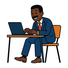 Cartoon businessman working laptop vector