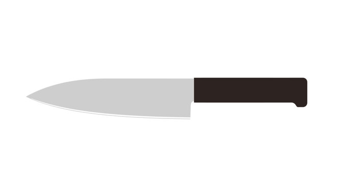 Clean graphic of a kitchen knife with grey blade and dark handle against a white background with plenty of space for use as an icon