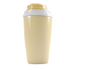 Smooth vanilla protein shake ready to drink isolated on transparent background