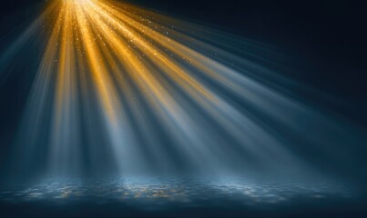 Golden spotlight beams on dark stage
