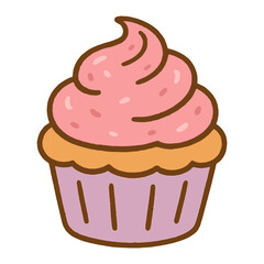 Colorful cupcake with pink frosting vector
