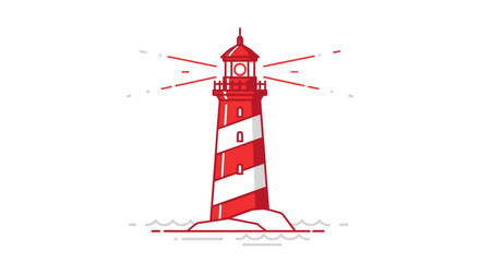 Coastal beacon: Red and white lighthouse illuminating nautical route against a tranquil sea background, providing navigational guidance for maritime
