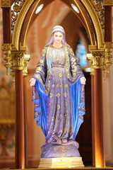 A statue of the Virgin Mary inside the Cathedral of the Immaculate Conception in Chanthaburi.