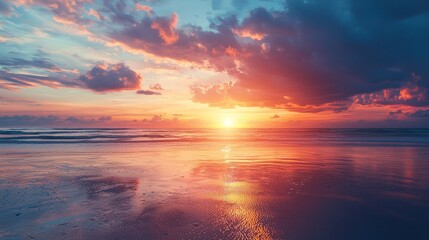 Fototapeta premium Beautiful landscape with colorful sunset on the low tide tropical beach.