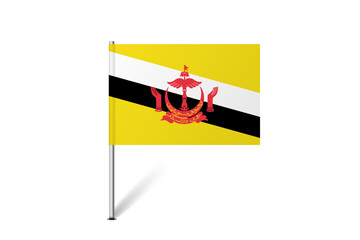 Brunei flag - map pin flag representing a country cultural identity and heritage. The essence of national pride and unity. Map pin flag stuck in a white background