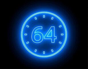 Glowing neon blue clock displays sixty-four