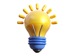 Yellow Light Bulb with Blue Filament on Black Background