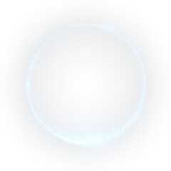 Blue circle glow with radiant spark and shimmering light, neon ring with magical energy flow, brilliant frame effect and cosmic galaxy background, mystical fantasy overlay, png.