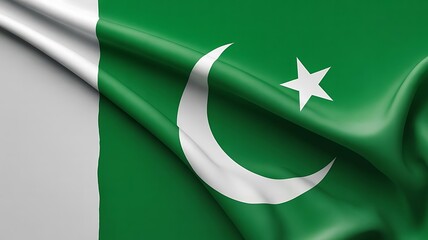 Pakistani Flag with Crescent and Star on Green Field