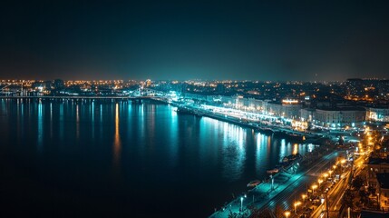 Obraz premium Night view of the sea city