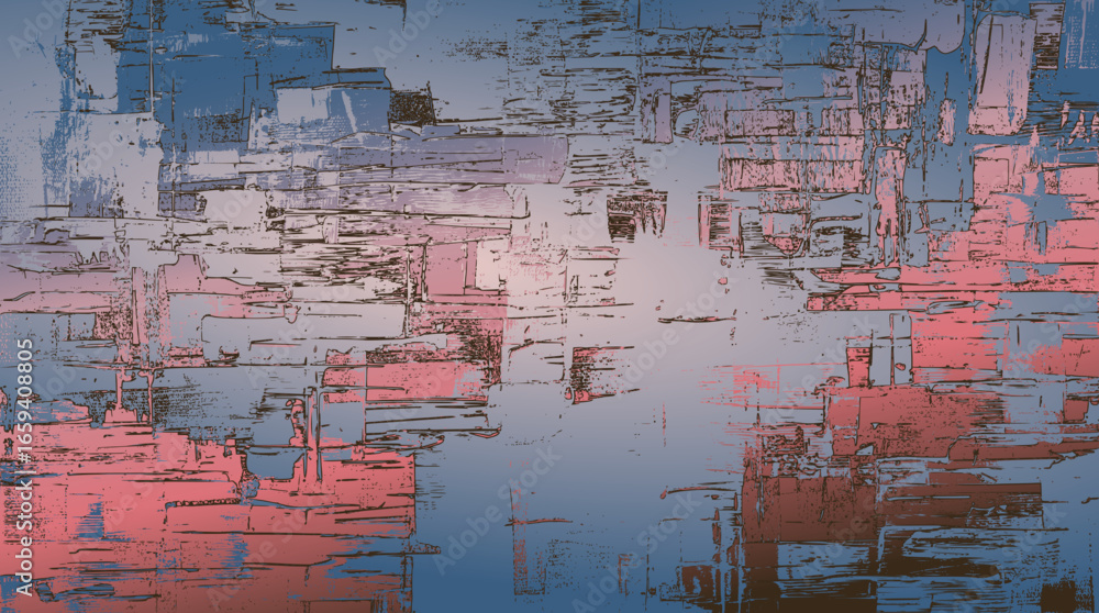 Poster abstract sky background in cool blue and warm tones. the worn, scratched texture creates the effect 