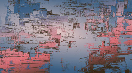Abstract sky background in cool blue and warm tones. The worn, scratched texture creates the effect of an old painted surface, adding depth and character