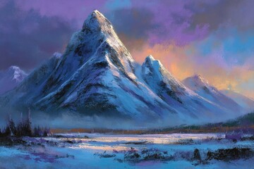 Snowy mountain peaks at dawn