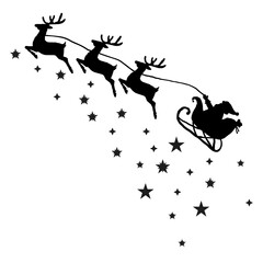 This is a pixel design illustrating the silhouette of Santa Claus with horses, evoking a festive spirit, holiday magic, and a seasonal celebration.