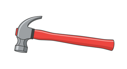 Cartoon style red and grey hammer tool illustration depicting domestic repairs and construction work for carpenters handy tools isolated against