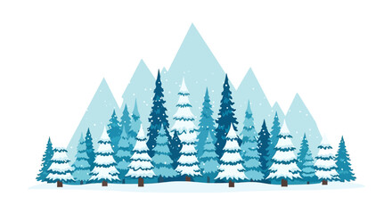 Obraz premium Serene winter landscape with snowy fir trees and mountain backdrop for peaceful holiday decoration