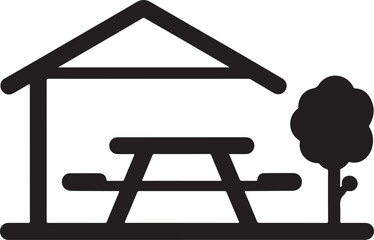 Picnic Shelter Icon &ndash; Outdoor Table Symbol with Roof and Tree