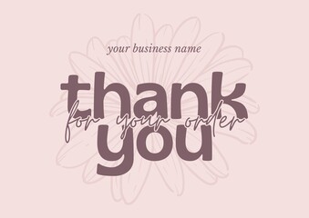 Greeting card template design, thank you card with floral background, thank you card typography. Part 044. 210825