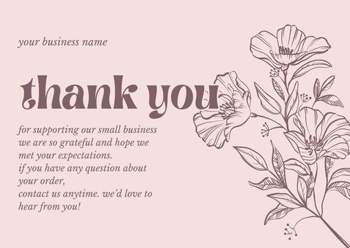 Greeting card template design, thank you card with floral background, thank you card typography. Part 043 210825