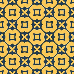 Geometric vintage mosaic pattern design in blue and yellow