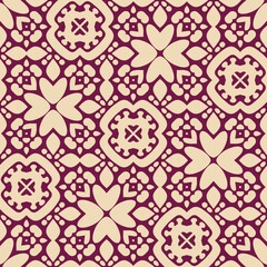 Vector seamless floral pattern with vintage pink flowers, antique damask ornament, and retro textile decoration © PenguinWinter