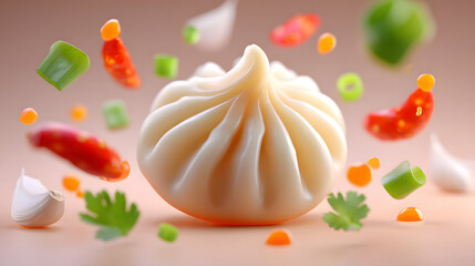 Spicy garlic steamed momo delicious close up