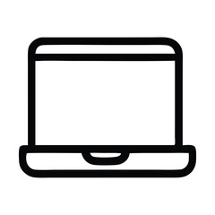 Black and white laptop computer icon. Suitable for technologyrelated designs, web development graphics, and digital product presentations.