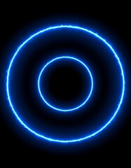 Obraz premium Glowing concentric circles of bright blue light against a black background