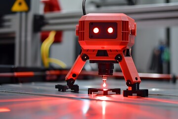 Fototapeta premium A firebrick red 3D printing robot machine