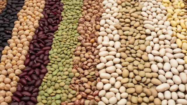 Assorted beans and legumes variety background: healthy eating and vegan protein source concept food photo