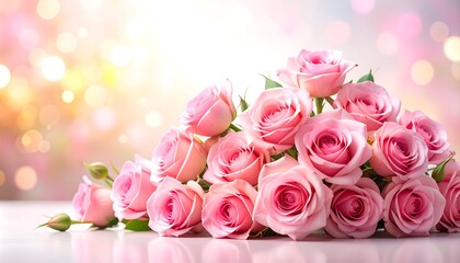 Delicate bouquet of pink roses on a soft, blurred background