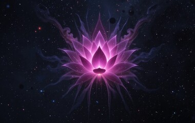Lotus flower in a starry night sky with wispy purple details