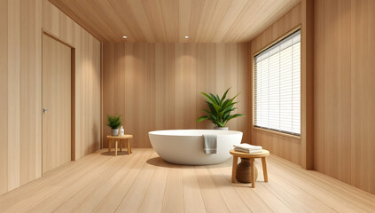 Warm natural Japanese minimalist bathroom design